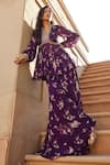 Shop_Sana Barreja_Purple Georgette Magnolia V Neck Aaira Printed Peplum And Sharara Set _at_Aza_Fashions