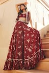 Buy_Sana Barreja_Red Georgette Printed Magnolia Jacket Open Aabidah And Sharara Set  _at_Aza_Fashions