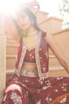 Buy_Sana Barreja_Red Georgette Printed Magnolia Jacket Open Aabidah And Sharara Set  _Online_at_Aza_Fashions