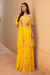 Buy_Sana Barreja_Yellow Chiffon Printed Magnolia Jacket Open Eliza And Sharara Set  _at_Aza_Fashions