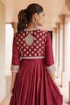 Sana Barreja_Red Chanderi Silk, Lining Shantoon Floral Mirab Anarkali Set With Short Jacket_at_Aza_Fashions