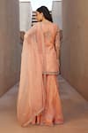 Shop_Sana Barreja_Peach Net, Lining Crepe Floral Motifs V Ruhee Embroidered Jacket Gharara Set _at_Aza_Fashions