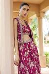 Shop_Sana Barreja_Fuchsia Georgette, Lining Shantoon Dua Printed Sharara Set With Jacket_at_Aza_Fashions