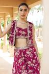 Sana Barreja_Fuchsia Georgette, Lining Shantoon Dua Printed Sharara Set With Jacket_Online_at_Aza_Fashions