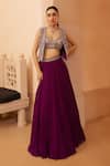 Buy_Sana Barreja_Purple Georgette, Lining Shantoon Floral-paisley Urfat Jacket Lehenga Set_at_Aza_Fashions