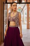 Buy_Sana Barreja_Purple Georgette, Lining Shantoon Floral-paisley Urfat Jacket Lehenga Set_Online_at_Aza_Fashions