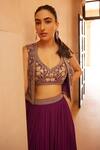 Shop_Sana Barreja_Purple Georgette, Lining Shantoon Floral-paisley Urfat Jacket Lehenga Set_Online_at_Aza_Fashions