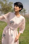Shop_Arcvsh By Pallavi Singh_Pink Linen Floral, Bead Round Print Dress _Online_at_Aza_Fashions