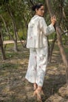 Shop_Arcvsh By Pallavi Singh_Ivory Linen Floral, Bead Round Printed Top And Pant Set_at_Aza_Fashions