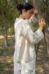 Buy_Arcvsh By Pallavi Singh_Ivory Linen Floral, Bead Round Printed Top And Pant Set_Online_at_Aza_Fashions