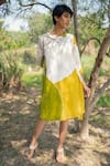 Buy_Arcvsh by Pallavi Singh_Yellow Linen Plain Peter Pan Collar Colorblock Tunic  _at_Aza_Fashions