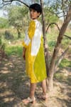 Shop_Arcvsh by Pallavi Singh_Yellow Linen Plain Peter Pan Collar Colorblock Tunic  _at_Aza_Fashions