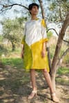 Arcvsh by Pallavi Singh_Yellow Linen Plain Peter Pan Collar Colorblock Tunic  _Online_at_Aza_Fashions