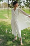 Buy_Arcvsh by Pallavi Singh_Ivory Slub Cotton Embroidery Floral Jumpsuit V Neck With Jacket _Online_at_Aza_Fashions