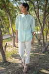Buy_Arcvsh by Pallavi Singh_Blue Gauze Linen Embroidery Floral Shirt Collar Placement _at_Aza_Fashions