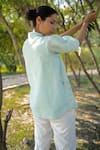 Shop_Arcvsh by Pallavi Singh_Blue Gauze Linen Embroidery Floral Shirt Collar Placement _at_Aza_Fashions