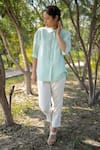 Arcvsh by Pallavi Singh_Blue Gauze Linen Embroidery Floral Shirt Collar Placement _Online_at_Aza_Fashions