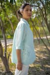 Buy_Arcvsh by Pallavi Singh_Blue Gauze Linen Embroidery Floral Shirt Collar Placement _Online_at_Aza_Fashions