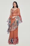 Buy_Aisha Rao_Orange Georgette Embroidered Divergence Print Ruffle Saree With Blouse _at_Aza_Fashions