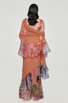 Shop_Aisha Rao_Orange Georgette Embroidered Divergence Print Ruffle Saree With Blouse _at_Aza_Fashions