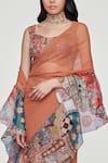 Shop_Aisha Rao_Orange Georgette Embroidered Divergence Print Ruffle Saree With Blouse _Online_at_Aza_Fashions