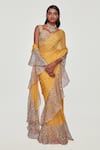 Buy_Aisha Rao_Yellow Georgette Embroidered Floral Print Ruffle Saree With Blouse  _at_Aza_Fashions