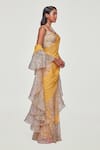 Aisha Rao_Yellow Georgette Embroidered Floral Print Ruffle Saree With Blouse  _Online_at_Aza_Fashions