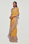 Shop_Aisha Rao_Yellow Georgette Embroidered Floral Print Ruffle Saree With Blouse  _Online_at_Aza_Fashions