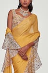 Aisha Rao_Yellow Georgette Embroidered Floral Print Ruffle Saree With Blouse  _at_Aza_Fashions