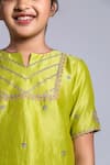 Boteh_Green Chanderi Silk Embroidery Peacock Lehenga Set For Girls_at_Aza_Fashions