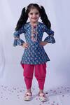 Buy_Pankhuri By Priyanka_Blue Cotton Pom-poms Paisley Print Kurta And Dhoti Set _at_Aza_Fashions