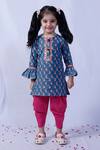 Pankhuri By Priyanka_Blue Cotton Pom-poms Paisley Print Kurta And Dhoti Set _Online_at_Aza_Fashions