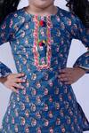 Pankhuri By Priyanka_Blue Cotton Pom-poms Paisley Print Kurta And Dhoti Set _at_Aza_Fashions