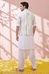 Shop_Kora By Nilesh Mitesh_Cream Rayon Embroidered Mirror Work Tie Dye Print Bundi With Kurta Set _at_Aza_Fashions