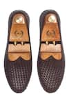 Shop_Domani_Brown Solid Textured Leather Juttis _at_Aza_Fashions
