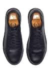 Shop_Domani_Black Solid Leather Handcrafted Sneakers _at_Aza_Fashions