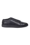 Buy_Domani_Black Solid Leather Handcrafted Sneakers _Online_at_Aza_Fashions
