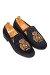 Buy_Domani_Black Embroidered Velvet Handcrafted Slip-ons _at_Aza_Fashions