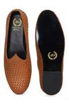 Domani_Brown Solid Handcrafted Textured Leather Juttis _Online_at_Aza_Fashions