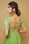 Shop_Ahi Clothing_Green Organza Embroidery Moti Sweetheart Neck Anarkali And Palazzo Set _at_Aza_Fashions