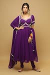 Buy_Ahi Clothing_Purple Georgette Embroidery Mirror Sweetheart Neck Anarkali Set _Online_at_Aza_Fashions