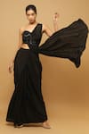 Buy_Ahi Clothing_Black Natural Heavy Crepe Embroidery Resham One Saree Skirt With Draped Blouse_at_Aza_Fashions