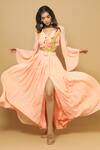 Ahi Clothing_Peach Heavy Crepe Hand Painted Top And Skirt Set_Online_at_Aza_Fashions