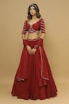 Buy_Ahi Clothing_Maroon Blouse And Skirt Heavy Crepe Embroidery Resham Leaf Neck Lehenga Set With_Online_at_Aza_Fashions