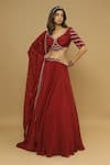 Shop_Ahi Clothing_Maroon Blouse And Skirt Heavy Crepe Embroidery Resham Leaf Neck Lehenga Set With_Online_at_Aza_Fashions
