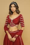 Ahi Clothing_Maroon Blouse And Skirt Heavy Crepe Embroidery Resham Leaf Neck Lehenga Set With_at_Aza_Fashions