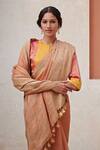 Kasturi Kundal_Brown Pure Linen Woven Geometric Anu Saree  _Online_at_Aza_Fashions