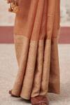 Buy_Kasturi Kundal_Brown Pure Linen Woven Geometric Anu Saree  _Online_at_Aza_Fashions