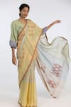 Buy_Kasturi Kundal_Multi Color Pure Linen Woven Geometric Chitra Saree  _at_Aza_Fashions