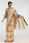 Kasturi Kundal_Green Pure Linen Woven Geometric Jaya Saree  _Online_at_Aza_Fashions